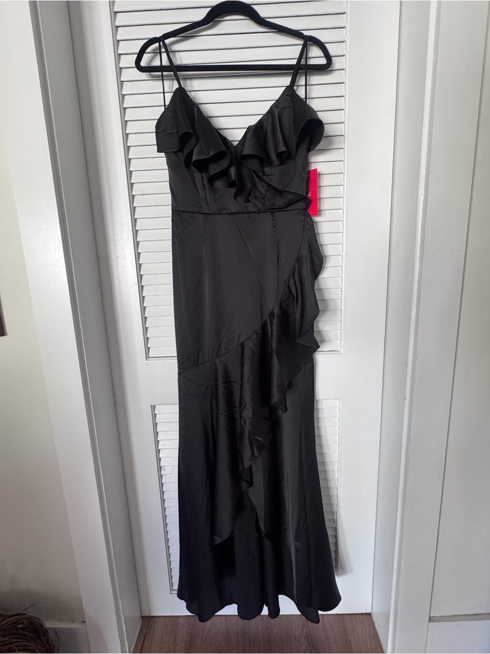 VOWD: Black Ruffled Slip Maxi Dress